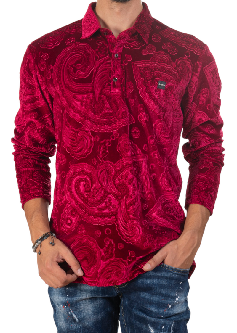 Burgundy Paisley Velour Polo