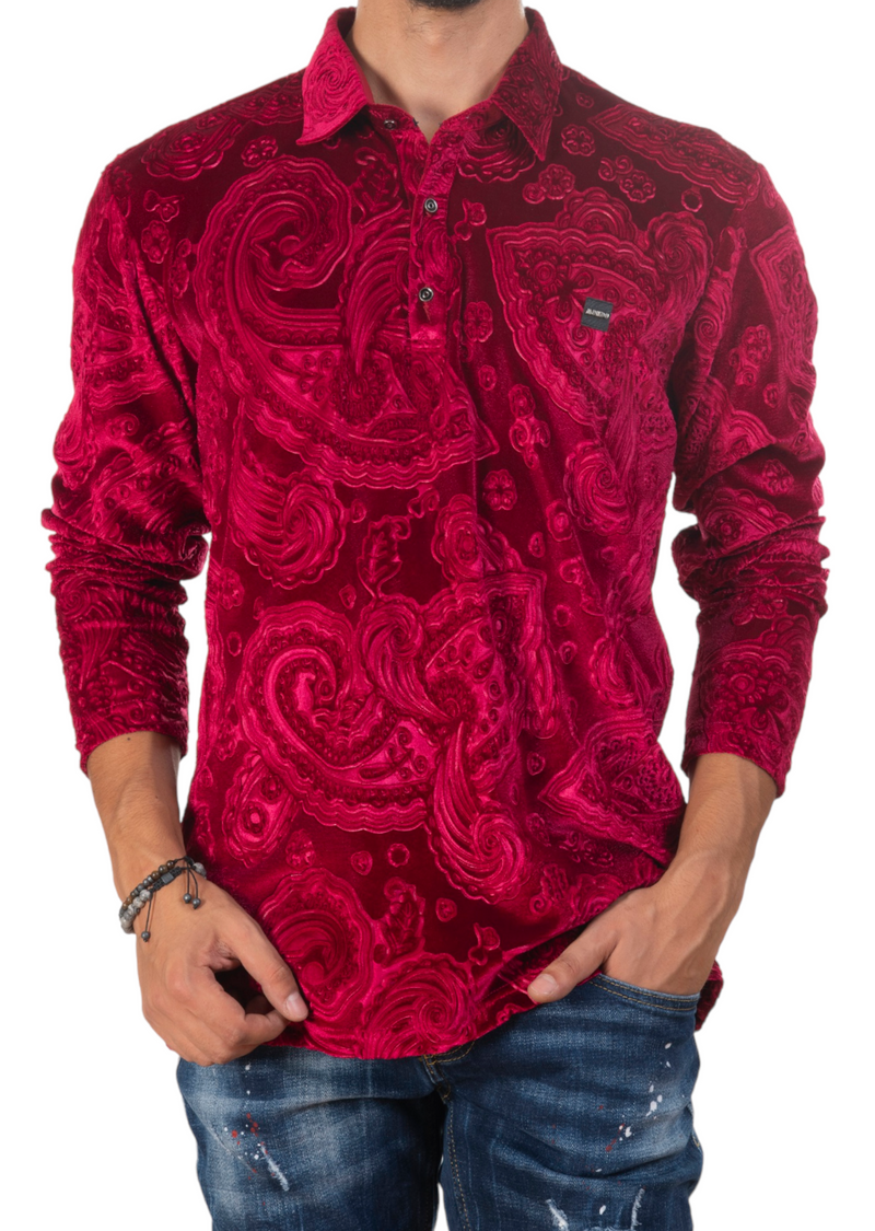 Burgundy Paisley Velour Polo MONDO Menswear Burgundy Paisley Velour Polo MONDO Menswear