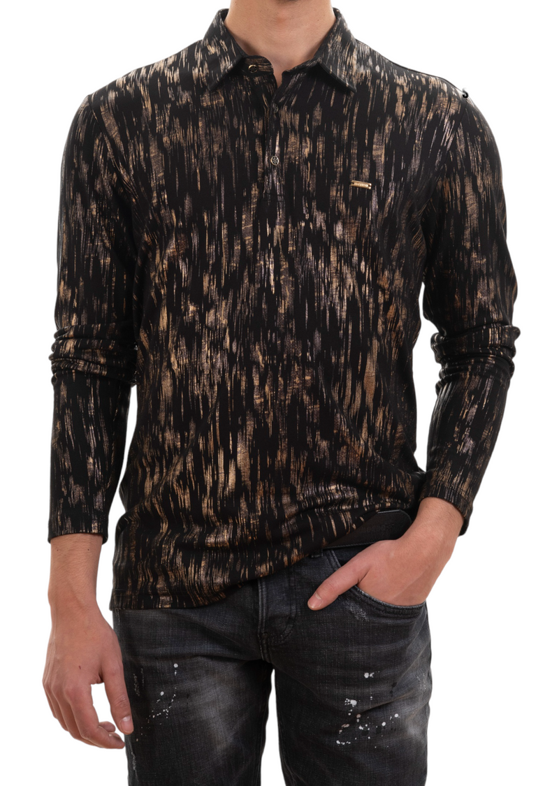 Black Gold Brushstroke Knit Polo