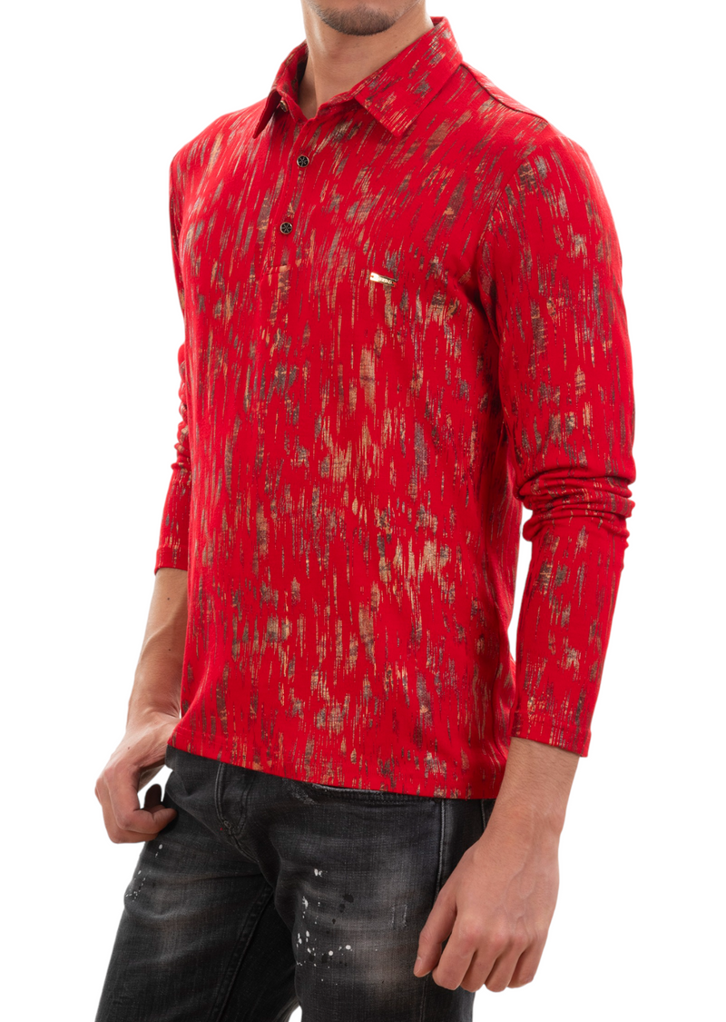 Red Gold Brushstroke Knit Polo