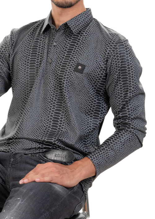 Gray Alligator Tech Long Sleeve Polo