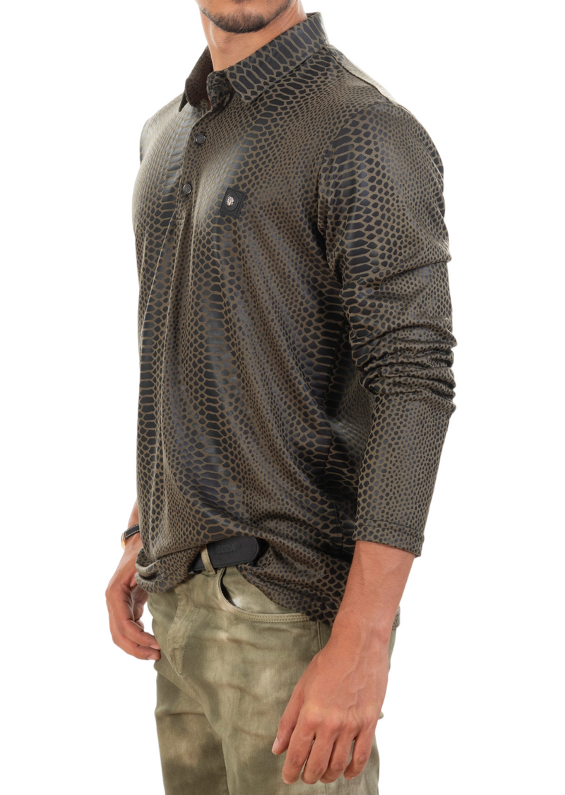 Green Alligator Tech Long Sleeve Polo