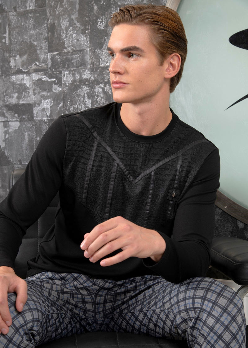 Black Jacquard V-Shape Knit Tee