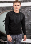 Black Jacquard V-Shape Knit Tee