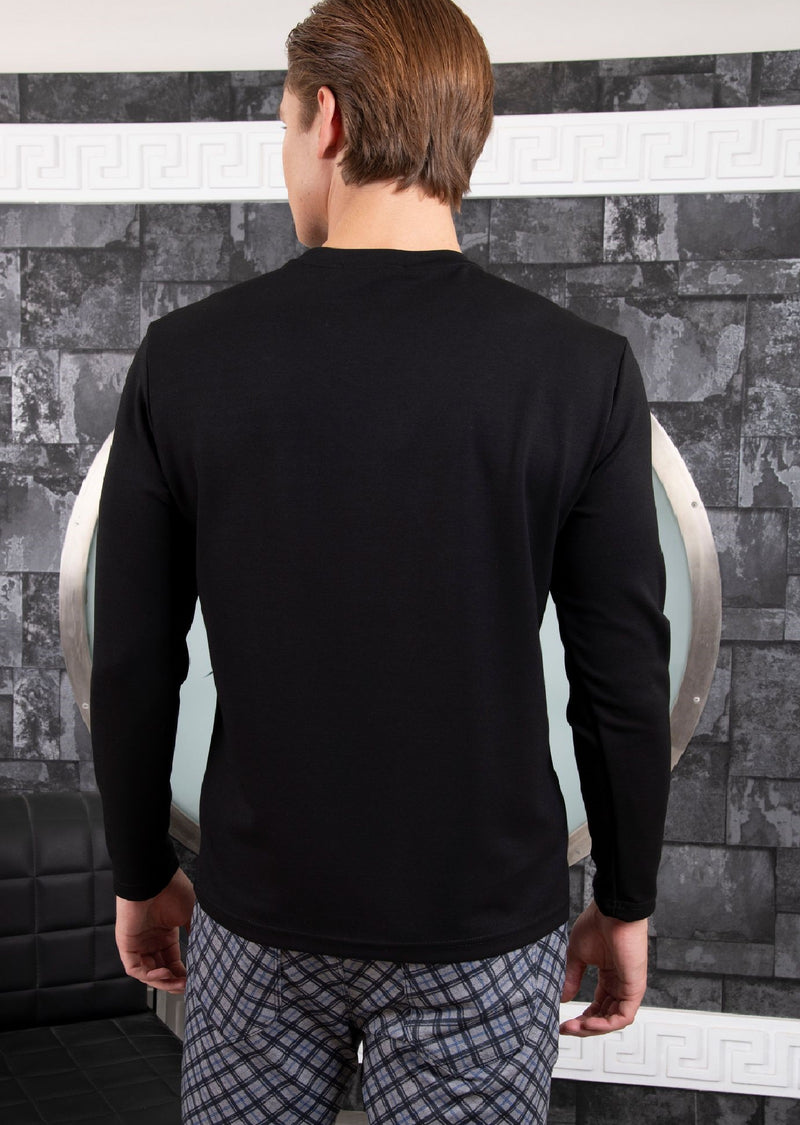 Black Jacquard V-Shape Knit Tee
