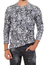 White Alphabet Semi-Shine Sweater