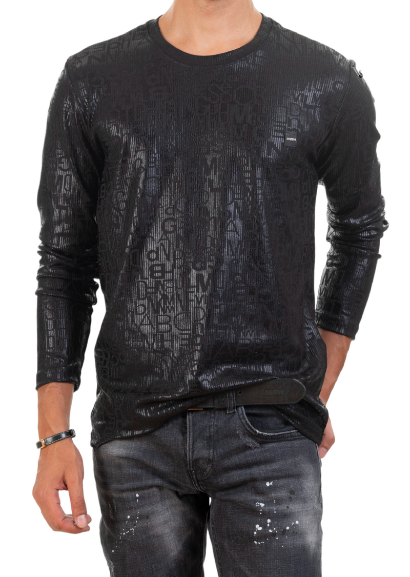 Black Alphabet Semi-Shine Sweater