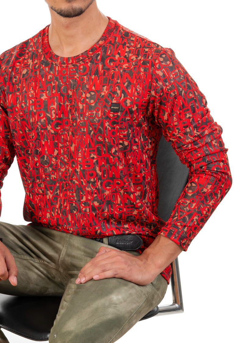 Red Alphabet Semi-Shine Sweater