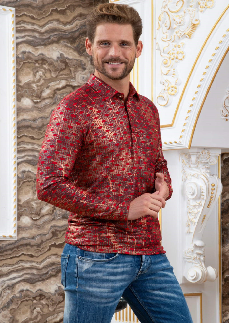 Red Black Meander Knit Polo