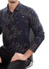 Navy Gold Hellenic Pattern Knit Polo