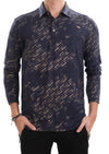 Navy Gold Hellenic Pattern Knit Polo