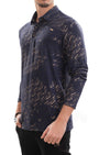 Navy Gold Hellenic Pattern Knit Polo