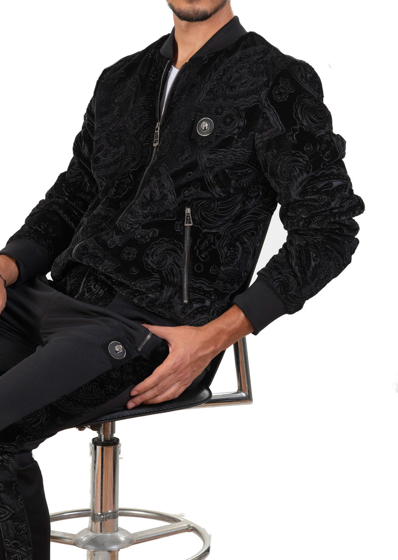 Black Paisley Velvet 2-pcs Tracksuit