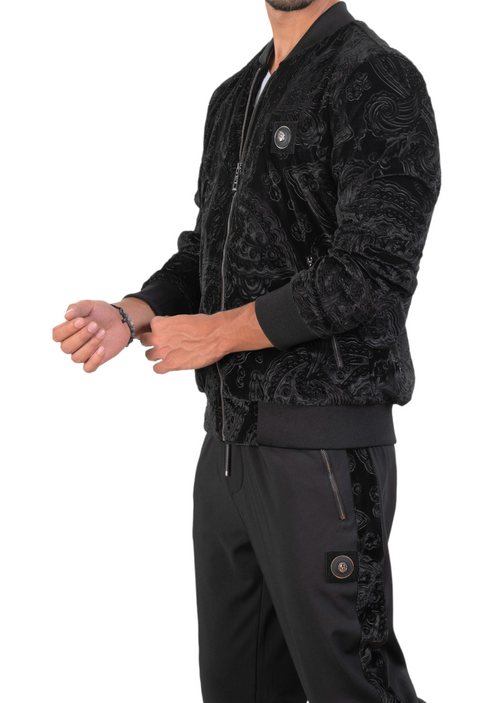 Black Paisley Velvet 2-pcs Tracksuit
