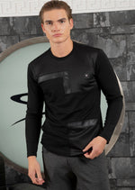 Black Pu Leather Trim Tech Tee
