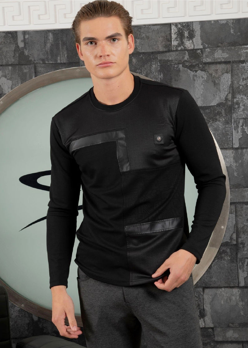 Black Pu Leather Trim Tech Tee