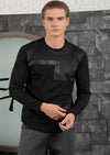 Black Pu Leather Trim Tech Tee
