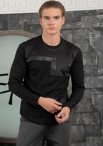 Black Pu Leather Trim Tech Tee