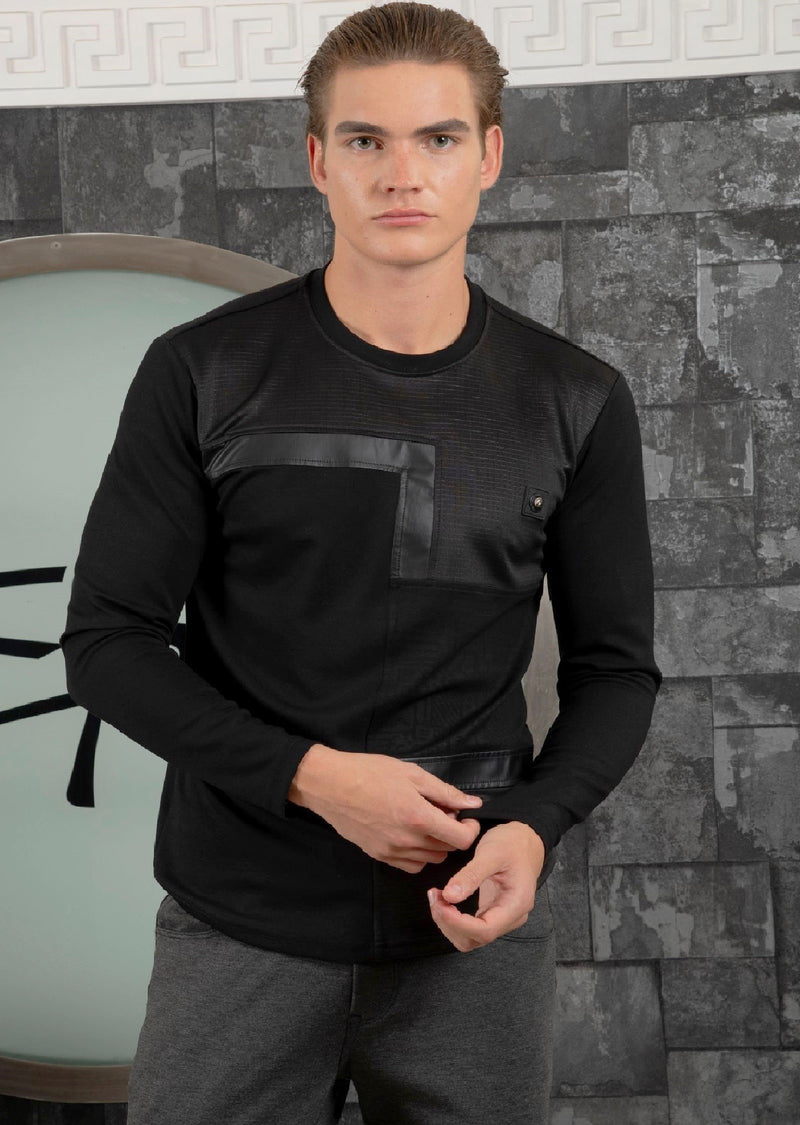 Black Pu Leather Trim Tech Tee