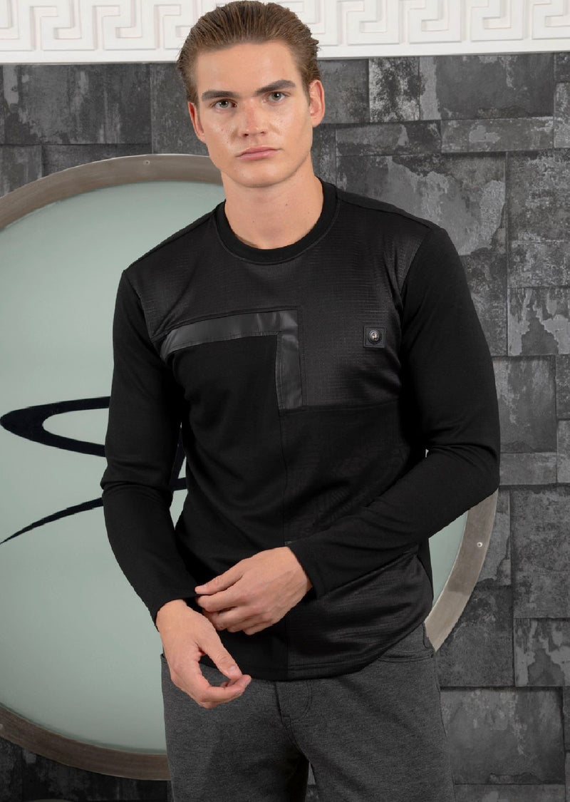 Black Pu Leather Trim Tech Tee