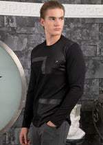 Black Pu Leather Trim Tech Tee