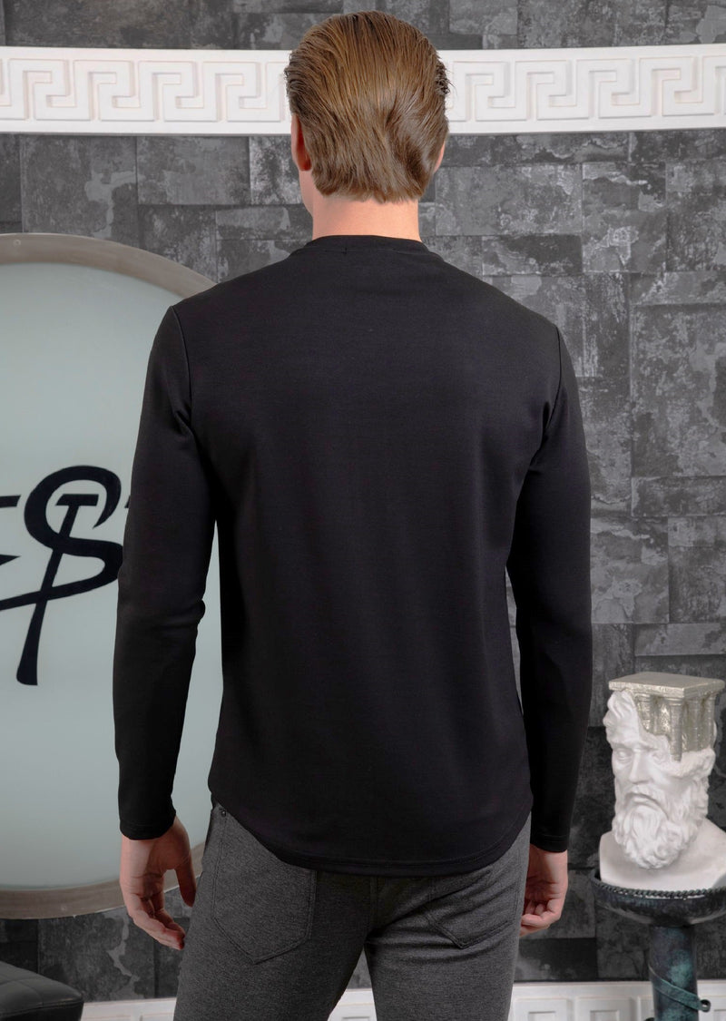 Black Pu Leather Trim Tech Tee