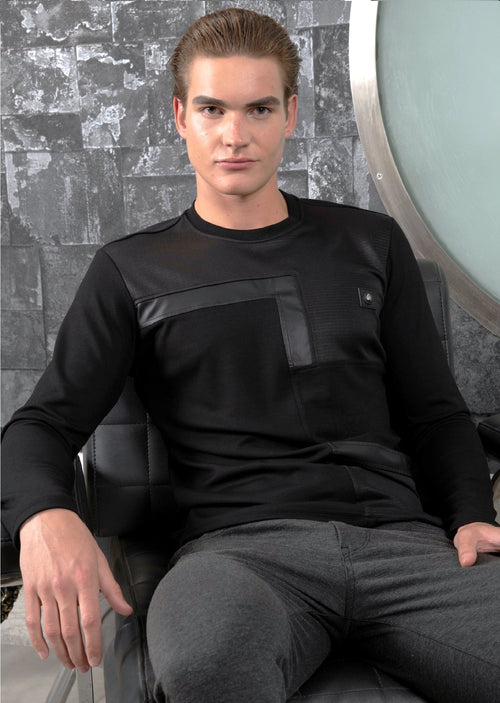 Black Pu Leather Trim Tech Tee