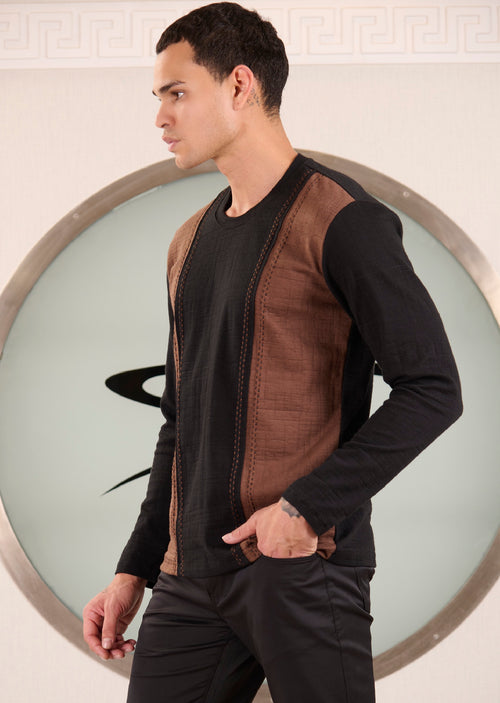 Black Double Stitch Knit Sweater