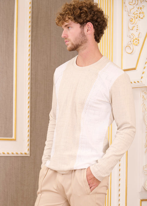 Beige Double Stitch Knit Sweater