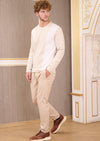 Beige Double Stitch Knit Sweater