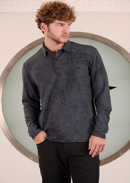 Gray Degraded Interlock Knit Polo