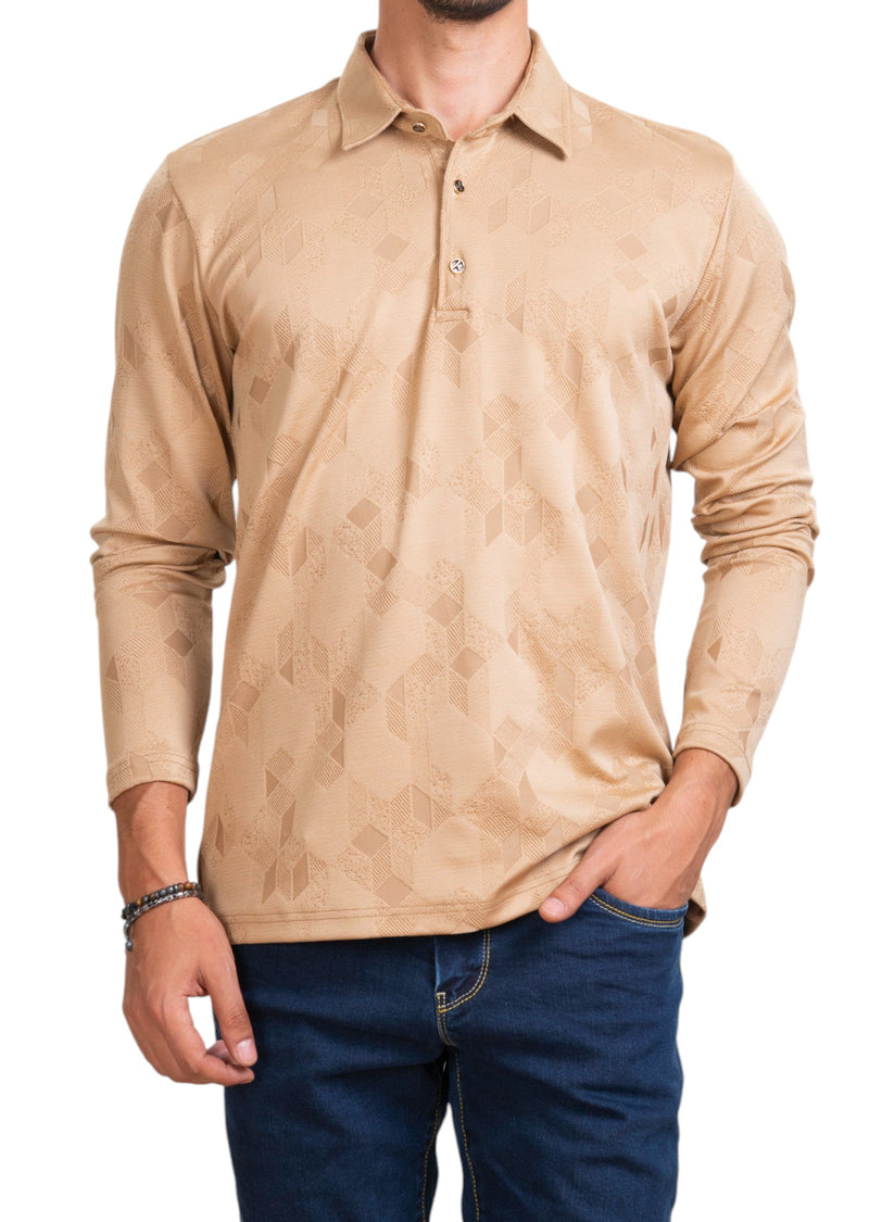 Beige Cubic Knit Polo