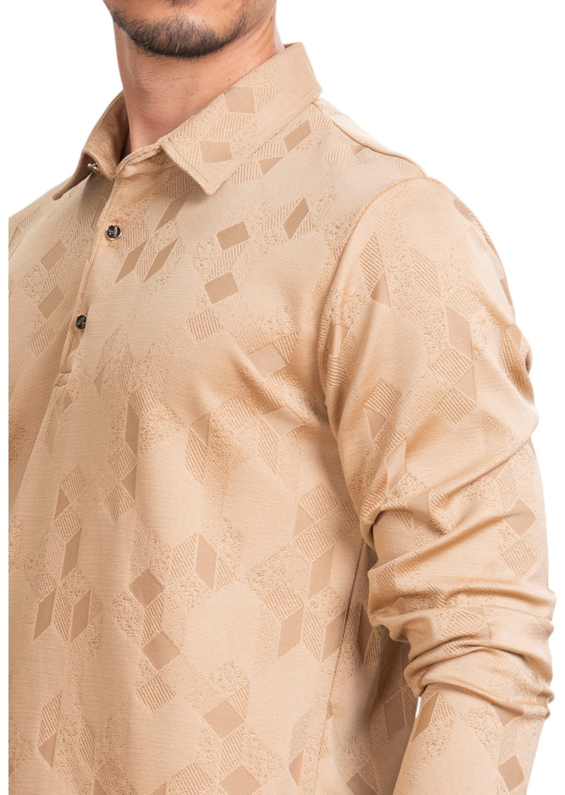 Beige Cubic Knit Polo