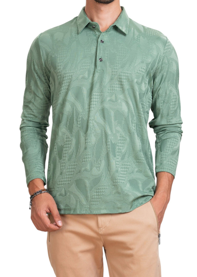 Green Houndstooth Knit Polo