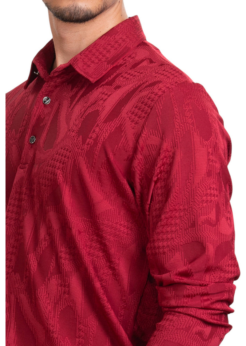 Burgundy Houndstooth Knit Polo