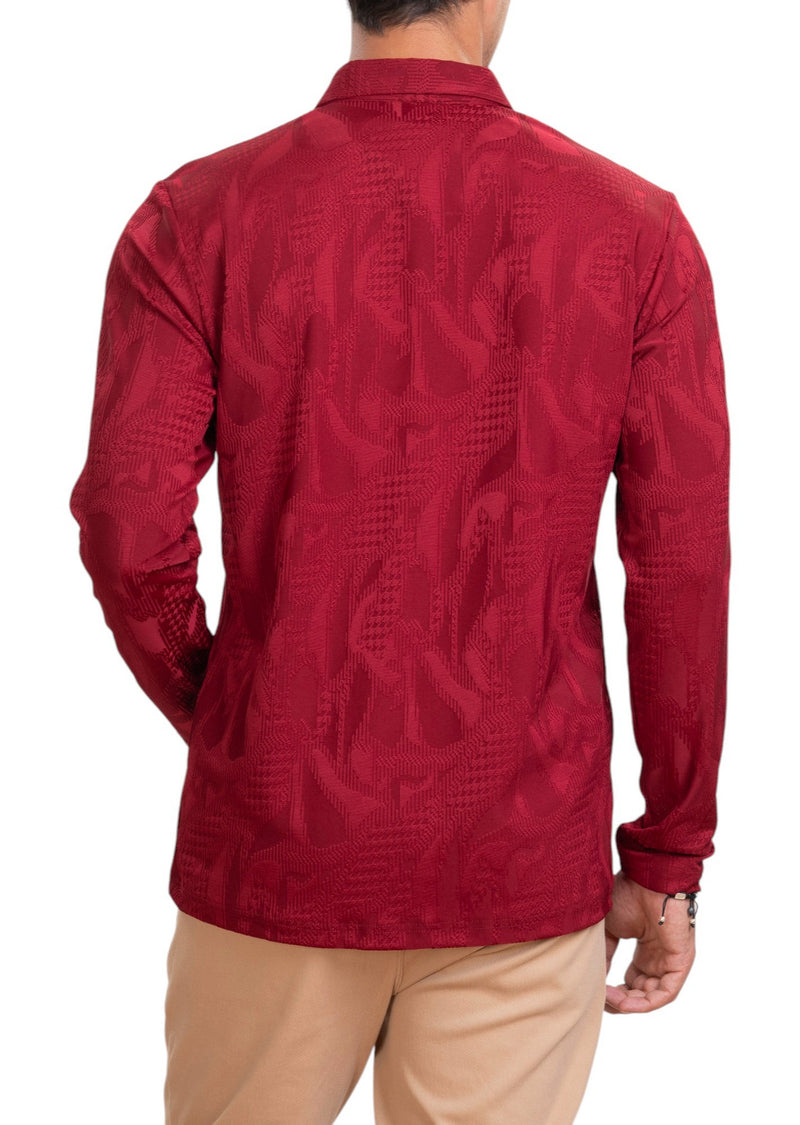 Burgundy Houndstooth Knit Polo