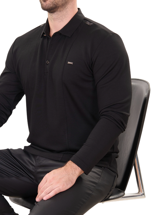 Black Interlock Quilted Knit Polo