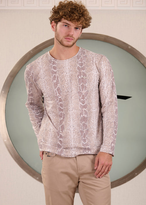 White Beige Python Luxe Sweater
