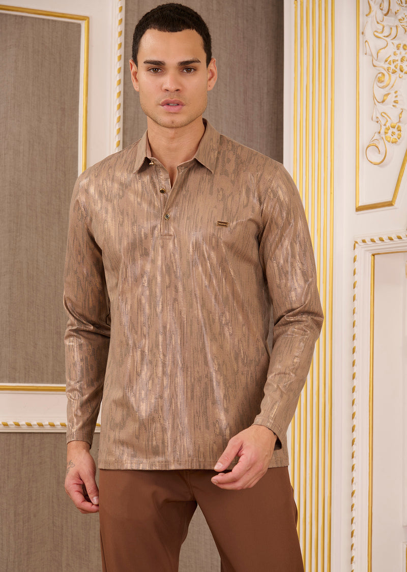 Beige Gold Matrix Knit Polo