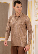 Beige Gold Matrix Knit Polo