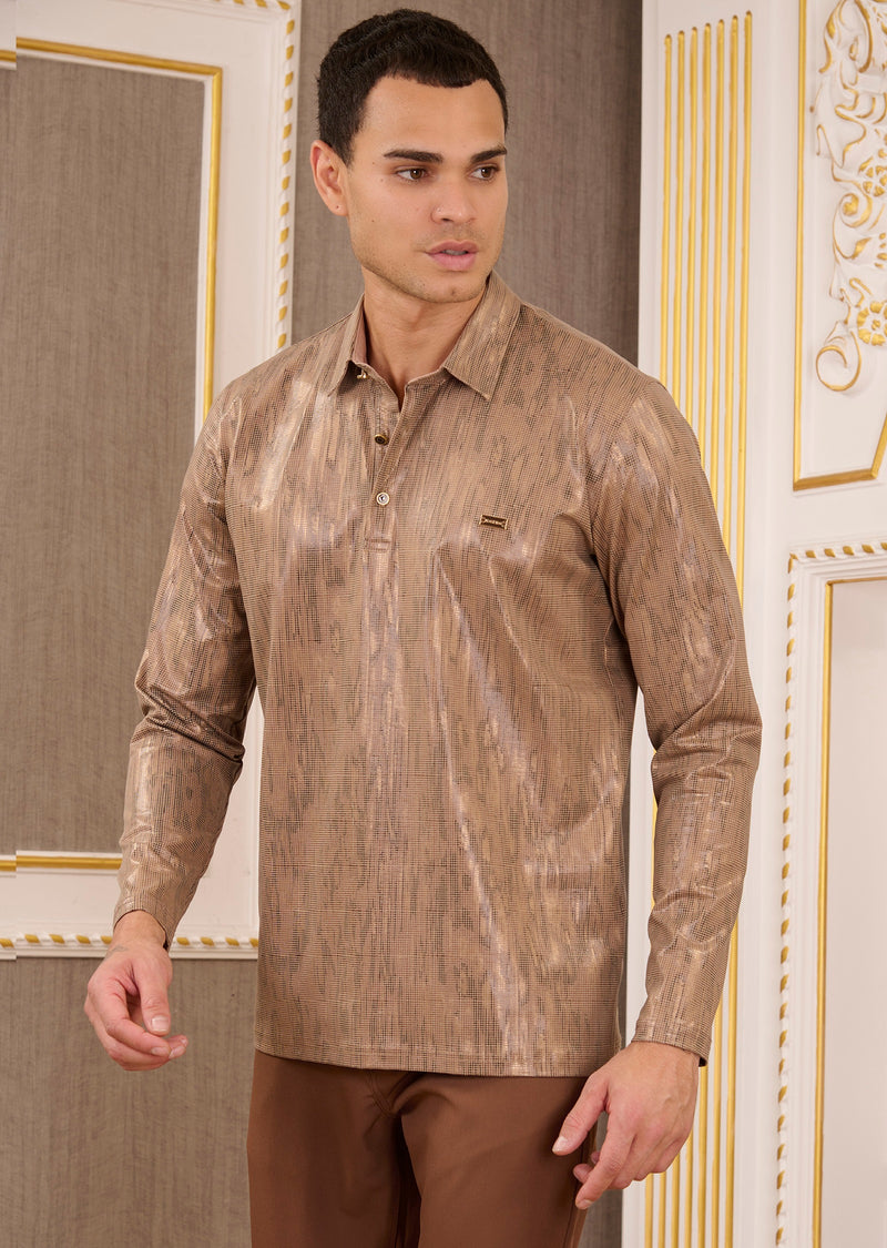 Beige Gold Matrix Knit Polo