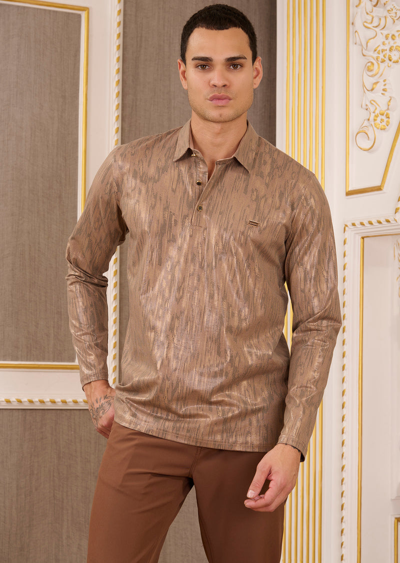 Beige Gold Matrix Knit Polo