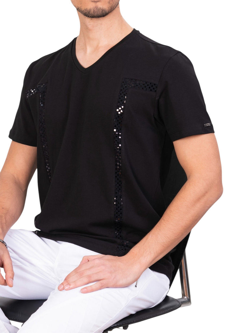 Black Contrast Sequin Knit Tee
