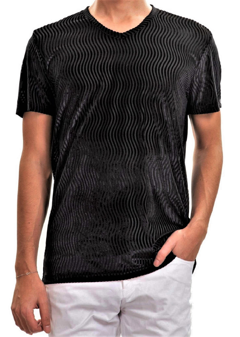 Black Wave Velvet V-neck Tee