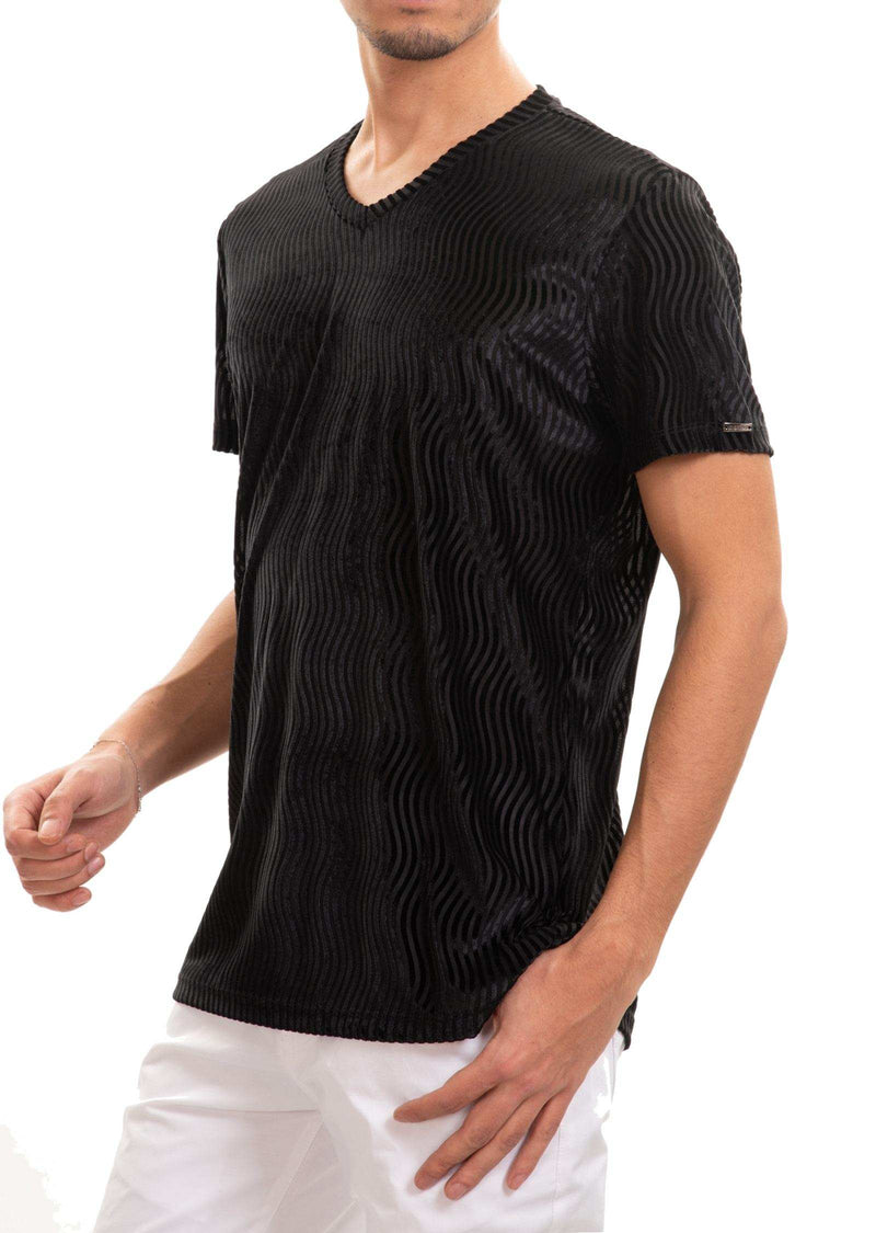 Black Wave Velvet V-neck Tee