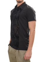 Black Partial Leopard Velvet Polo