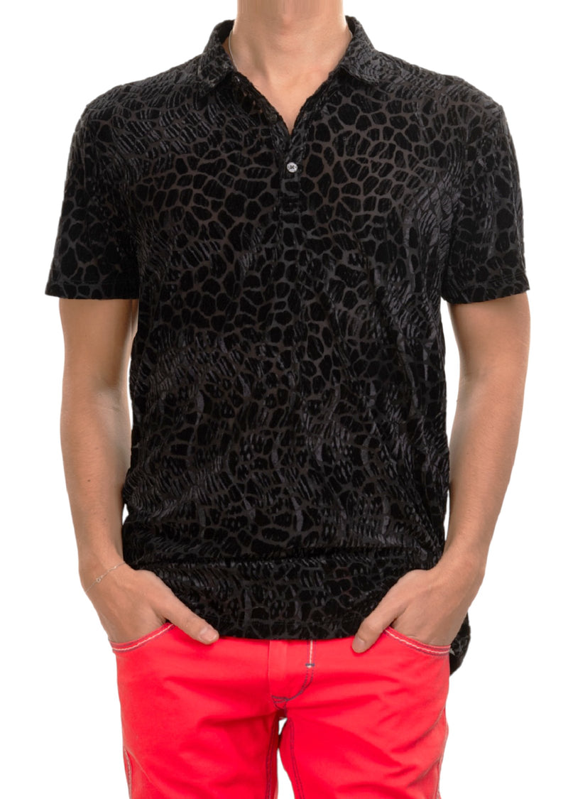 Black Reptilian Velvet Polo