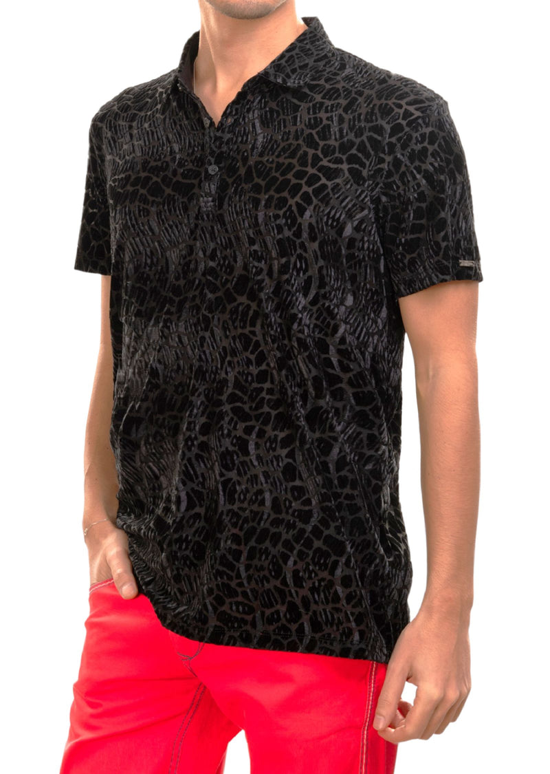 Black Reptilian Velvet Polo