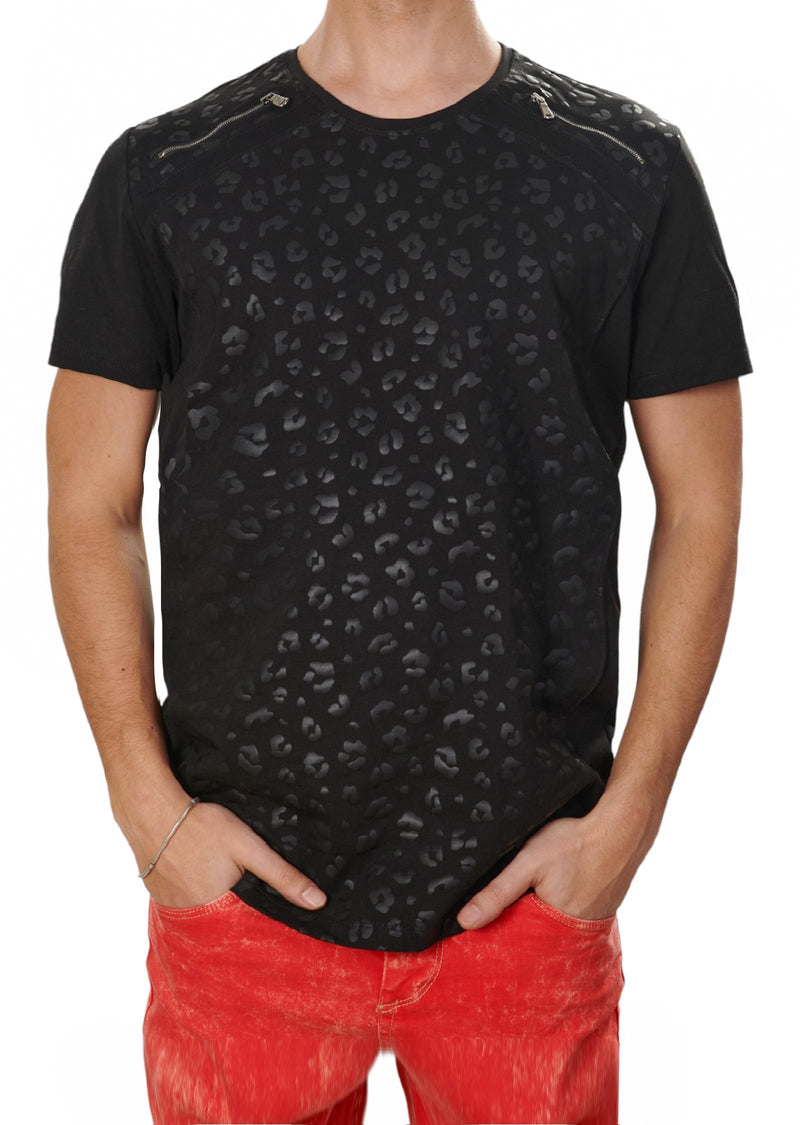 Black Leopard Print Zipper Tee