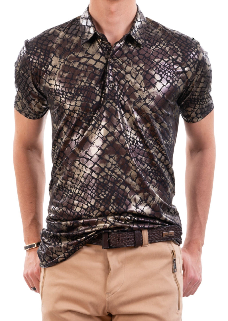 Brown Alligator Spandex Polo